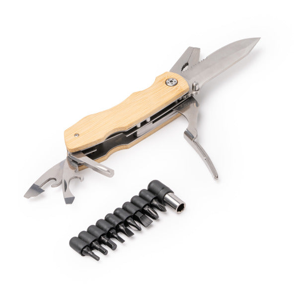 Stamina Danilo stainless steel and bamboo multi-tool, ready for laser engraving