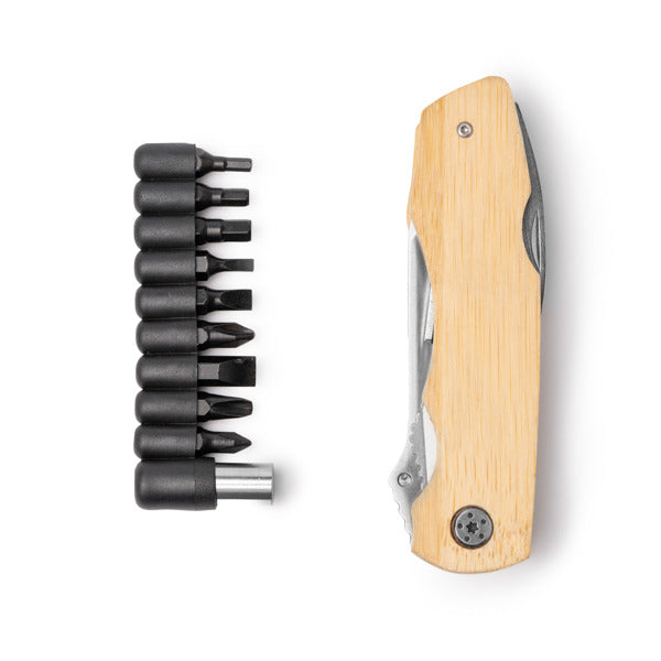 Stamina Danilo stainless steel and bamboo multi-tool in beige, ready for laser engraving