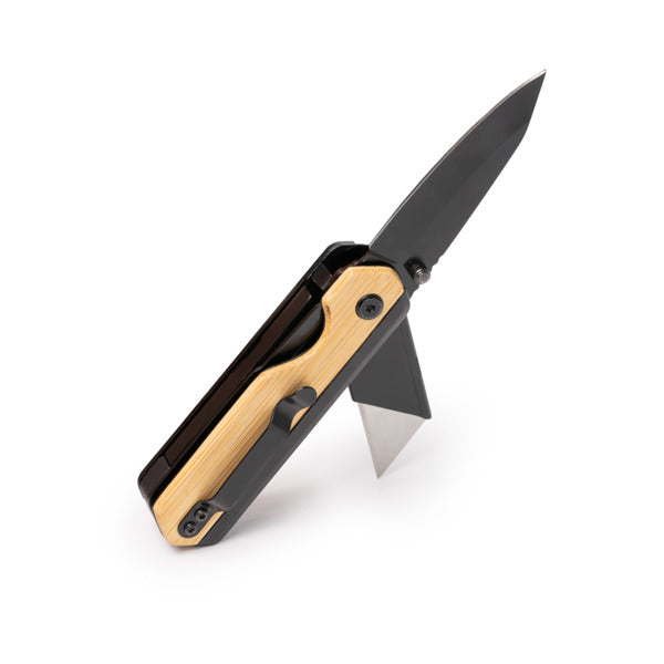 Stamina Roldi stainless steel and bamboo multi-tool, ready for laser engraving