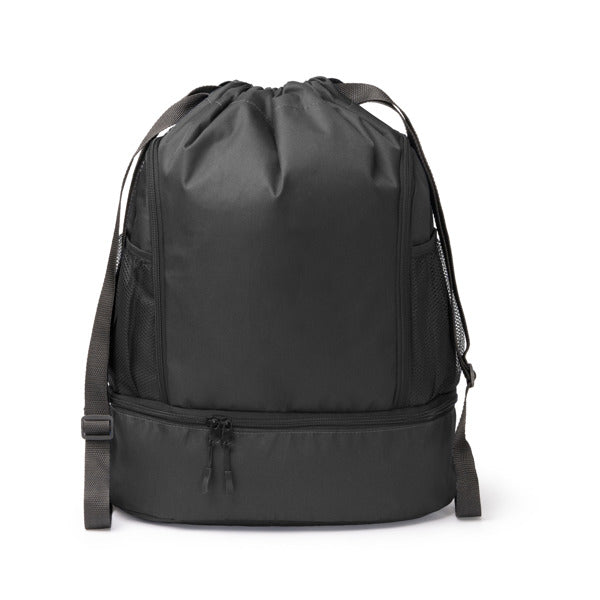 Stamina Deboer 600D RPET drawstring bag in black, ready for logo printing