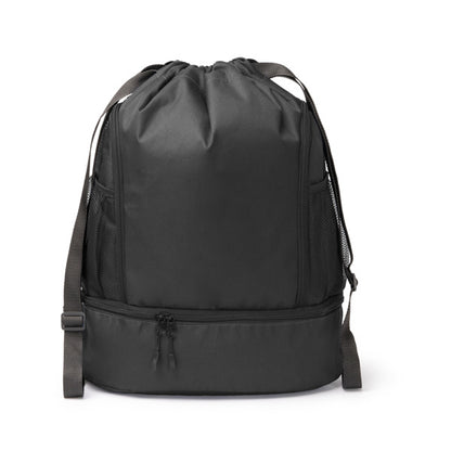 Stamina Deboer 600D RPET drawstring bag in black, ready for logo printing