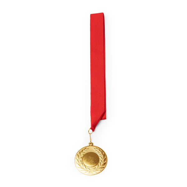 Stamina Ledeki metal medal in red, ready for laser engraving
