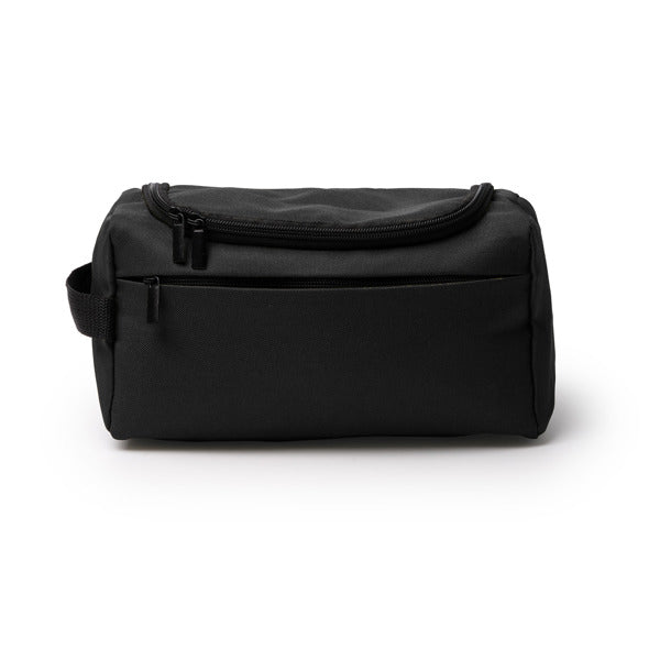 Stamina Tasker 600D RPET toiletry bag in black, ready for logo printing