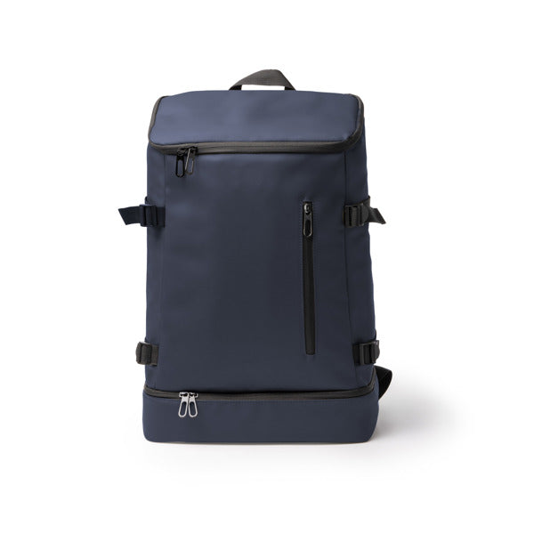 Stamina Frilux PU leather backpack in navy blue, ready for logo printing