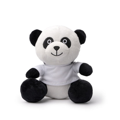Stamina Lenny plush soft toy with T-shirt in panda, ready for logo printing