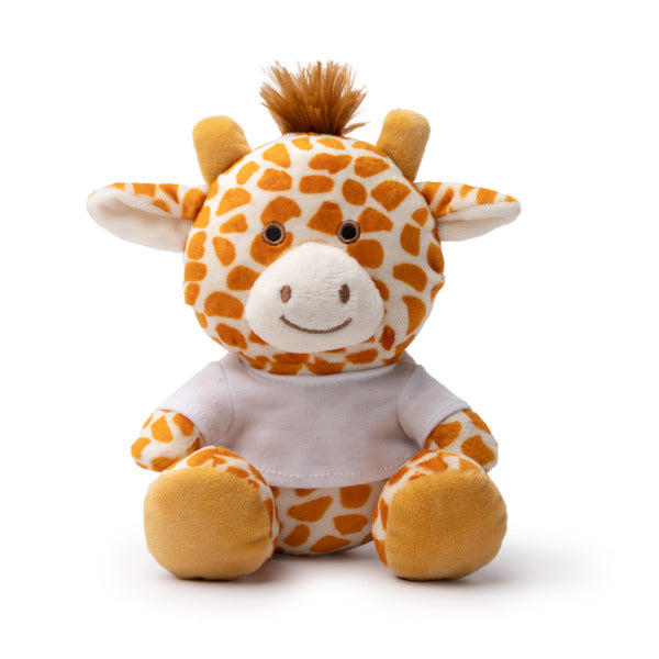 Stamina Lenny plush soft toy with T-shirt in giraffe, ready for logo printing