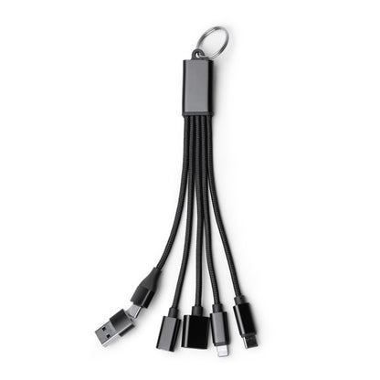 Stamina Koltax recycled aluminium 7-in-1 charging cable in black, ready for laser engraving