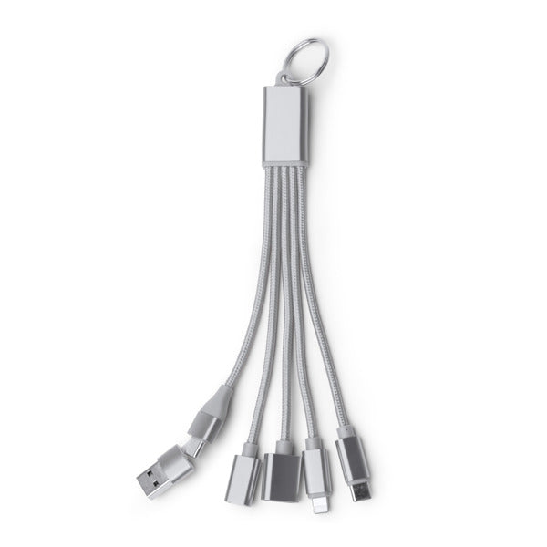 Stamina Koltax recycled aluminium 7-in-1 charging cable in silver, ready for laser engraving