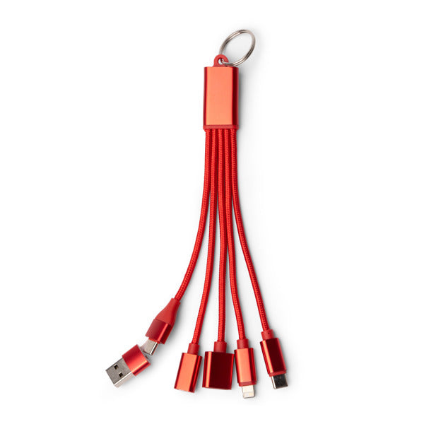 Stamina Koltax recycled aluminium 7-in-1 charging cable in red, ready for laser engraving