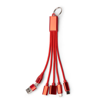 Stamina Koltax recycled aluminium 7-in-1 charging cable in red, ready for laser engraving