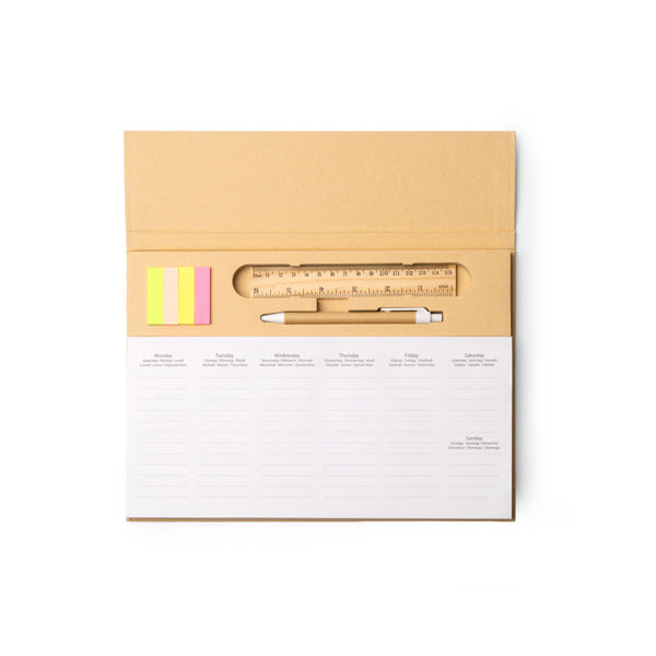 Stamina Daiber recycled cardboard weekly desk planner in beige, ready for logo printing