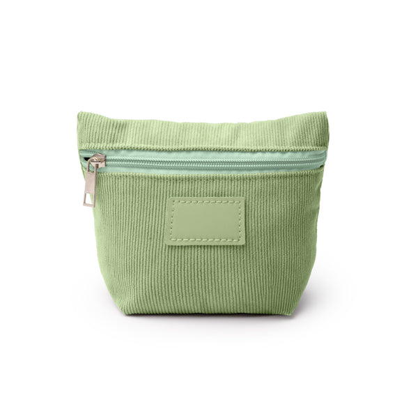 Stamina Cordix corduroy fabric toiletry bag in sage green, ready for laser engraving