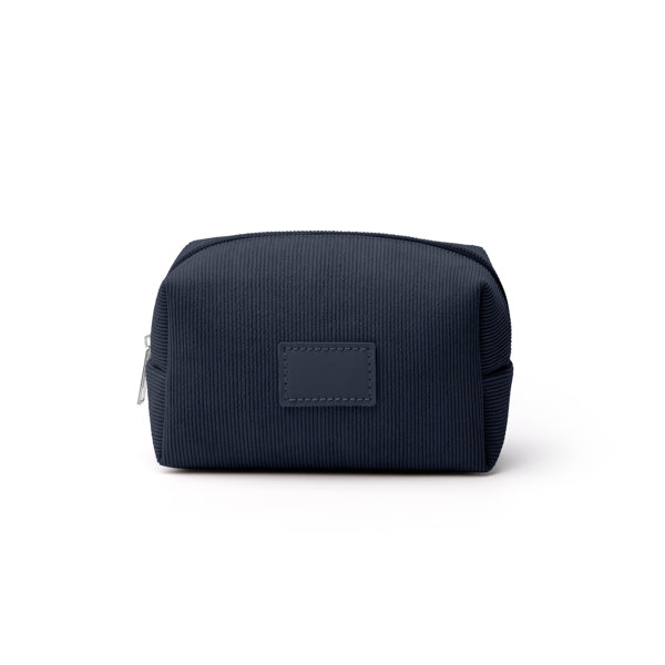Stamina Sentil corduroy fabric toiletry bag in navy blue, ready for laser engraving