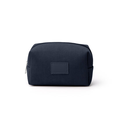 Stamina Sentil corduroy fabric toiletry bag in navy blue, ready for laser engraving