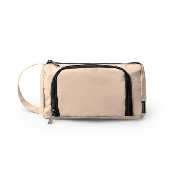 Stamina Tapiro 600D recycled RPET polyester toiletry bag in beige, ready for logo printing