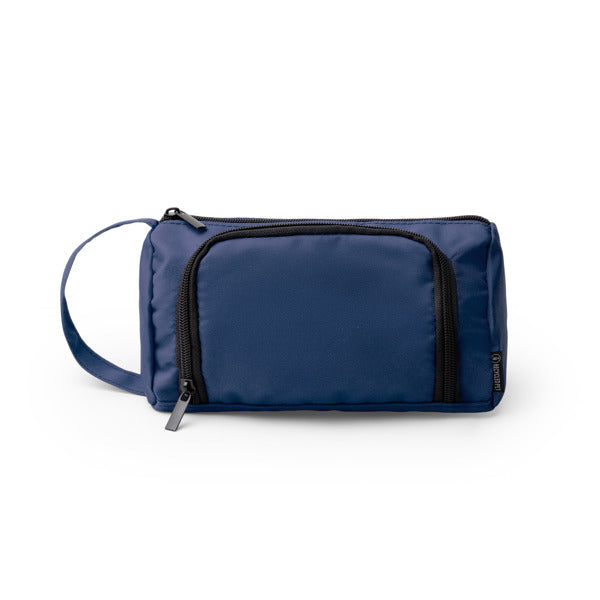 Stamina Tapiro 600D recycled RPET polyester toiletry bag in navy blue, ready for logo printing
