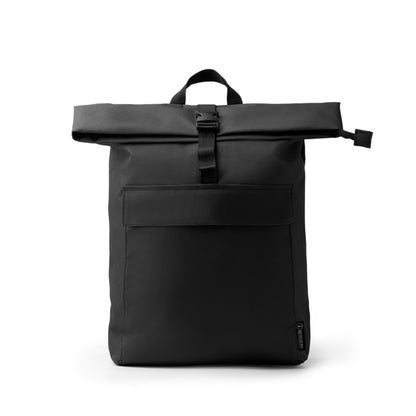 Stamina Drongo 600D recycled RPET polyester backpack in black, ready for logo printing