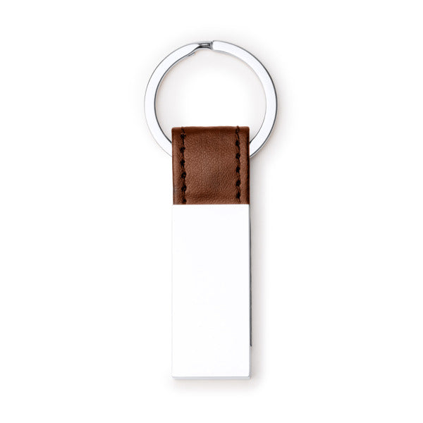 Stamina Bouler metal and PU keyring in brown, ready for laser engraving