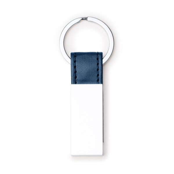 Stamina Bouler metal and PU keyring in navy blue, ready for laser engraving
