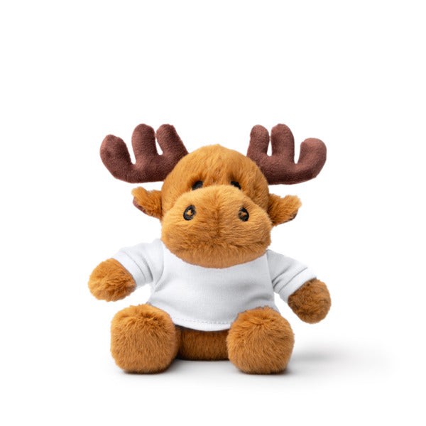 Stamina Yulen reindeer plush toy with T-shirt in white, ready for logo printing
