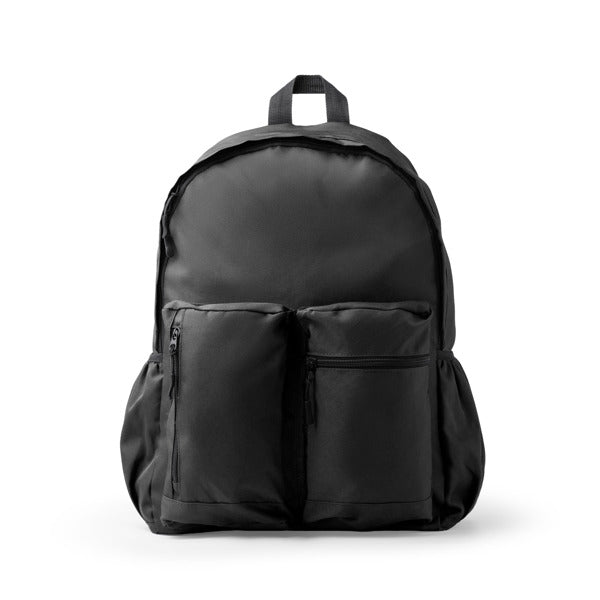 Stamina Adix 600D recycled RPET polyester backpack in black, ready for logo printing