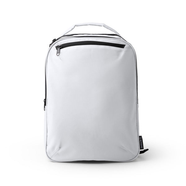 Stamina Gravel 300D recycled RPET ripstop backpack in white, ready for logo printing