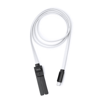 Stamina Pegasi recycled nylon charging cable in white, ready for laser engraving