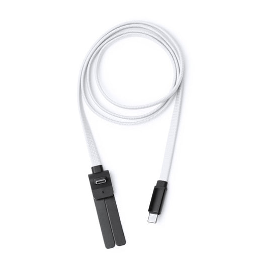 Stamina Pegasi recycled nylon charging cable in white, ready for laser engraving
