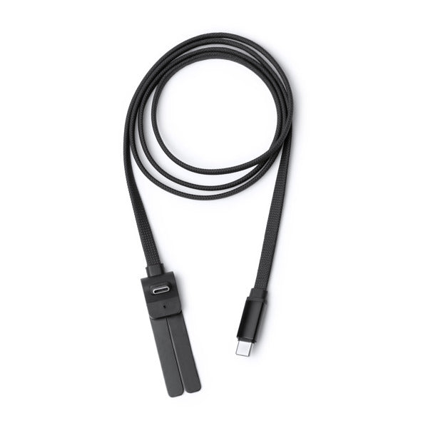 Stamina Pegasi recycled nylon charging cable in black, ready for laser engraving