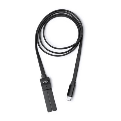 Stamina Pegasi recycled nylon charging cable in black, ready for laser engraving