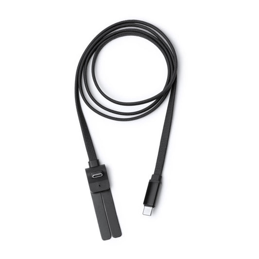 Stamina Pegasi recycled nylon charging cable in black, ready for laser engraving