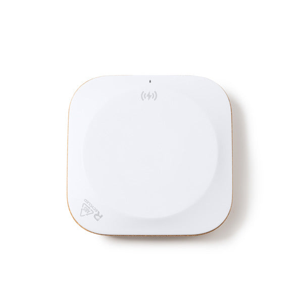 Stamina Yarbo recycled ABS and natural wireless charger in white, ready for logo printing