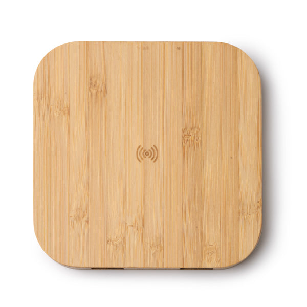 Stamina Nebula natural bamboo wireless charger in beige, ready for logo printing