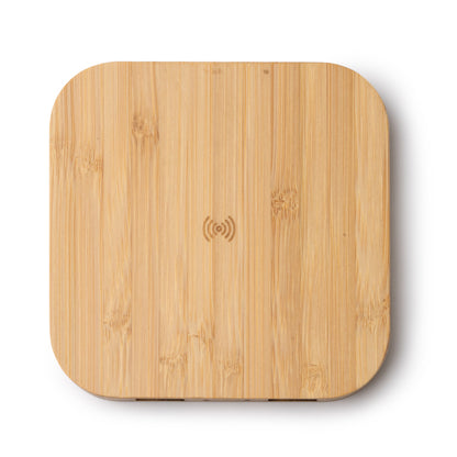 Stamina Nebula natural bamboo wireless charger in beige, ready for logo printing