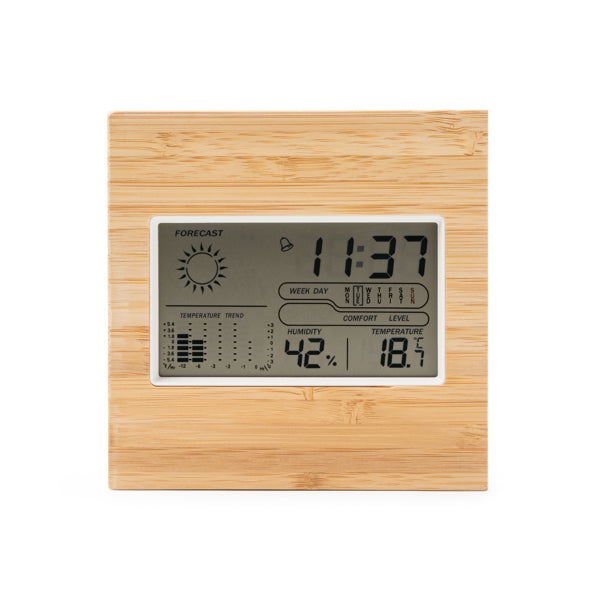 Stamina Kelvin bamboo weather station in beige, ready for logo printing