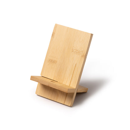 Stamina Lyra natural bamboo phone stand, ready for logo printing