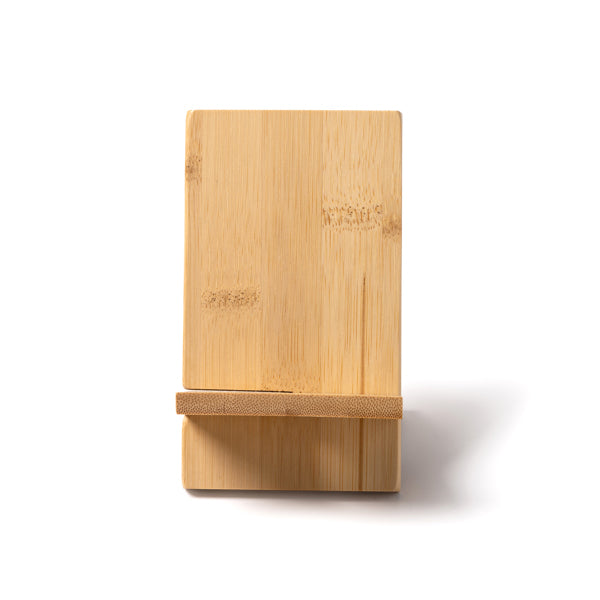 Stamina Lyra natural bamboo phone stand in beige, ready for logo printing
