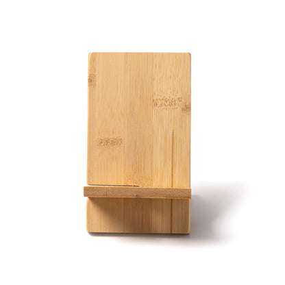 Stamina Lyra natural bamboo phone stand in beige, ready for logo printing