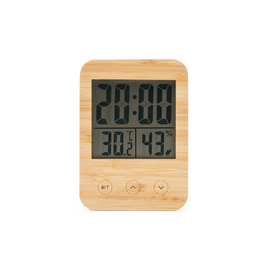 Stamina Celsius bamboo weather station in beige, ready for logo printing