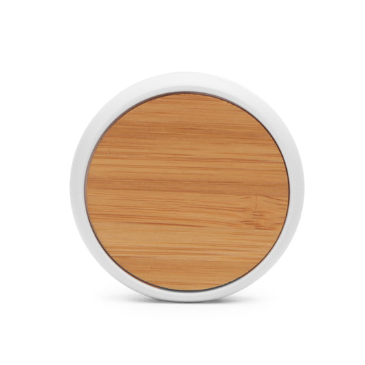 Stamina Soyuz plastic and bamboo wireless charger in beige, ready for logo printing