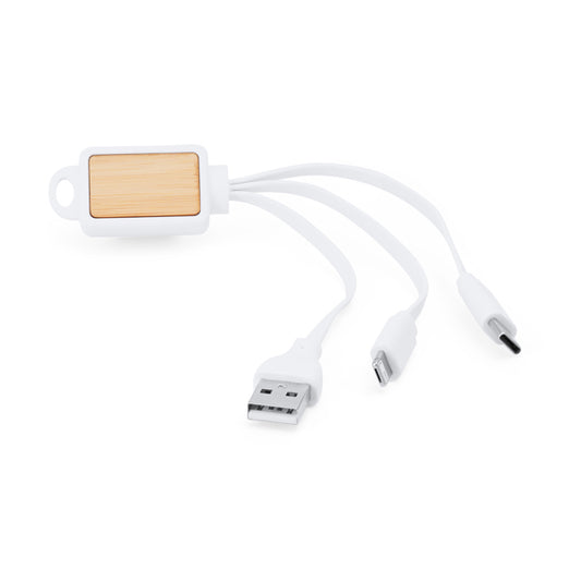 Stamina Astro plastic and bamboo charging cable in bamboo, ready for laser engraving