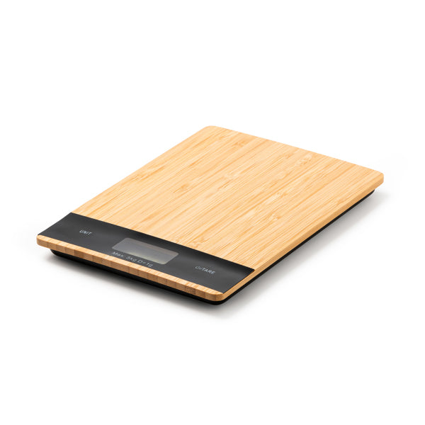 Stamina Rabil natural bamboo front kitchen scale, ready for logo printing