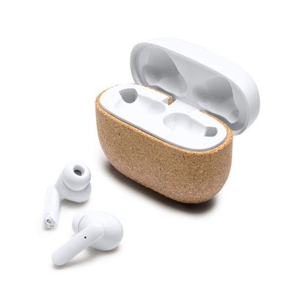 Stamina Folk recycled ABS and natural earbuds, ready for logo printing