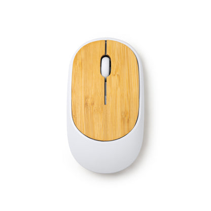 Stamina Remy bamboo and recycled ABS wireless mouse in white, ready for laser engraving