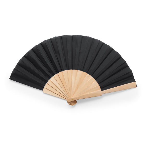 Stamina Calesa hand fan with wooden ribs in black, ready for logo printing