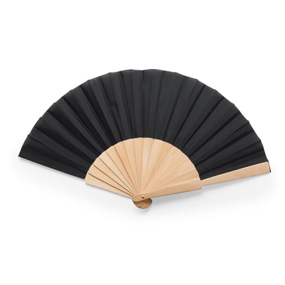 Stamina Calesa hand fan with wooden ribs in black, ready for logo printing