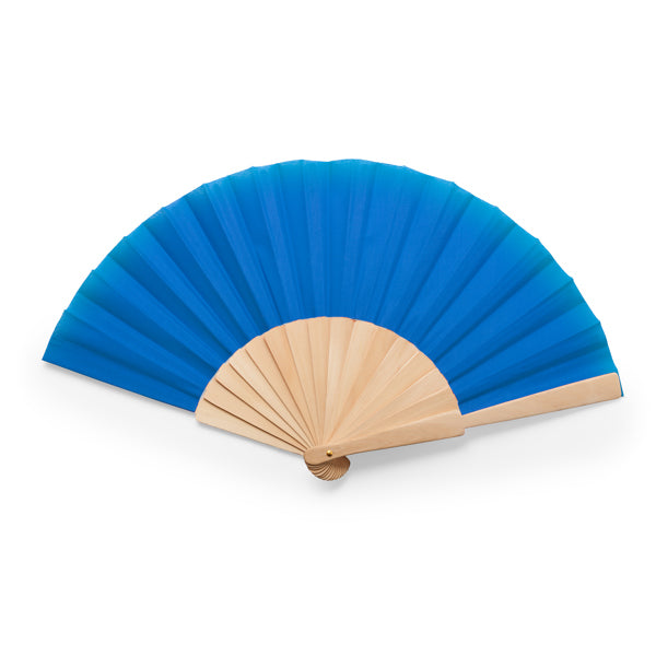 Stamina Calesa hand fan with wooden ribs in light royal, ready for logo printing