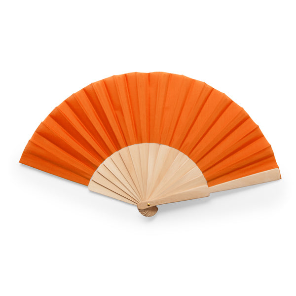 Stamina Calesa hand fan with wooden ribs in orange, ready for logo printing