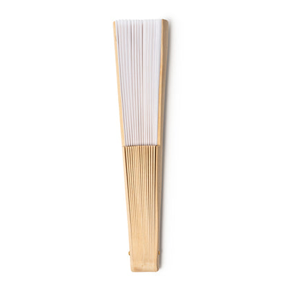 Stamina Milos hand fan with wooden ribs and RPET fabric in white, ready for logo printing