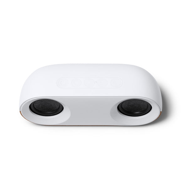 Stamina Mambo recycled ABS and cork Bluetooth speaker in white, ready for logo printing